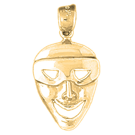 Yellow Gold-plated Silver Drama Mask, Laugh Now Pendant