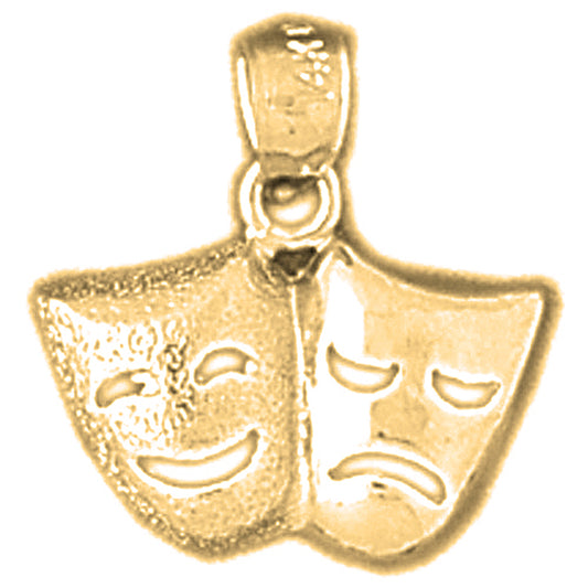 Yellow Gold-plated Silver Drama Mask, Laugh Now, Cry Later Pendant
