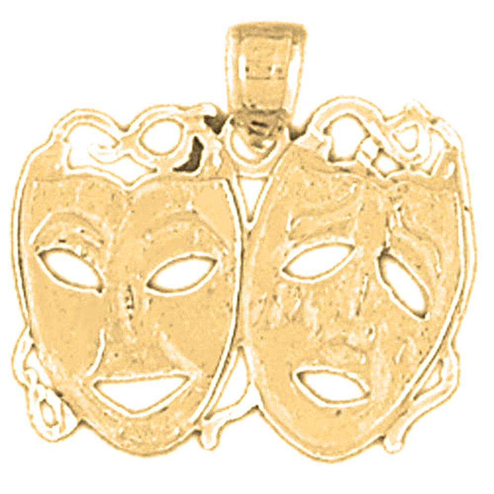 Yellow Gold-plated Silver Drama Mask, Laugh Now, Cry Later Pendant