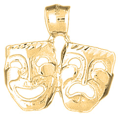 Yellow Gold-plated Silver Drama Mask, Laugh Now, Cry Later Pendant