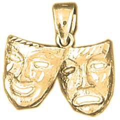 Yellow Gold-plated Silver Drama Mask, Laugh Now, Cry Later Pendant