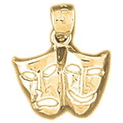 Yellow Gold-plated Silver Drama Mask, Laugh Now, Cry Later Pendant