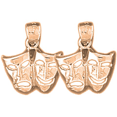 14K or 18K Gold 16mm Drama Mask, Laugh Now, Cry Later Earrings