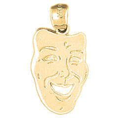 Yellow Gold-plated Silver Drama Mask, Laugh Now Pendant