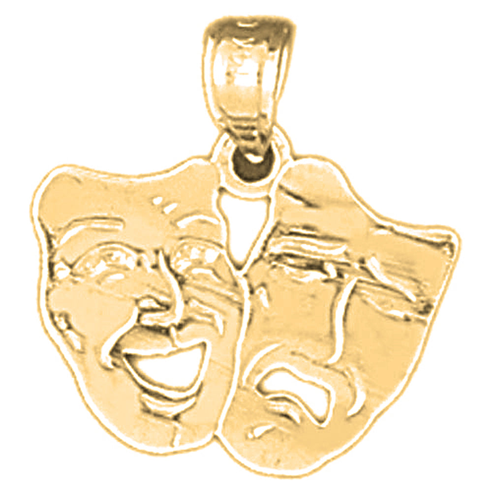 Yellow Gold-plated Silver Drama Mask, Laugh Now, Cry Later Pendant