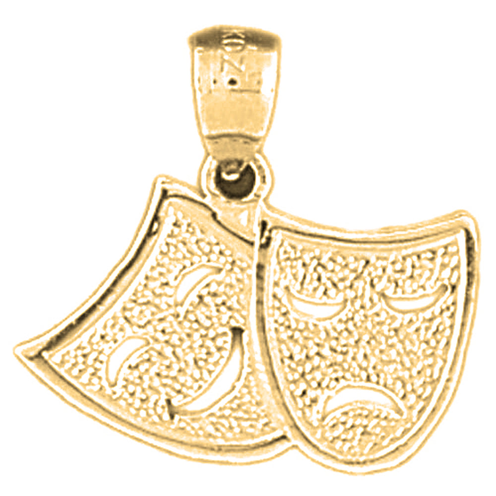 Yellow Gold-plated Silver Drama Mask, Laugh Now, Cry Later Pendant