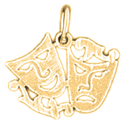 Yellow Gold-plated Silver Drama Mask, Laugh Now, Cry Later Pendant