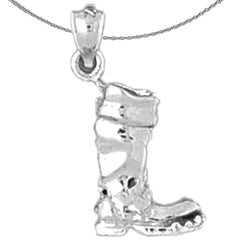 Sterling Silver 3D Boot Pendant (Rhodium or Yellow Gold-plated)