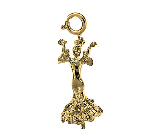 Yellow Gold-plated Silver 3D Flamenco Dancer Pendant