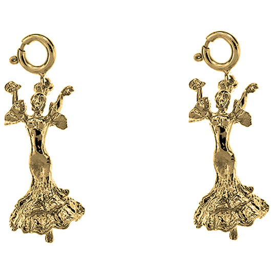 Yellow Gold-plated Silver 27mm 3D Flamenco Dancer Earrings