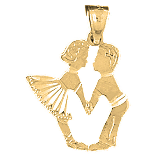 Yellow Gold-plated Silver Boy And Girl Kissing Pendant