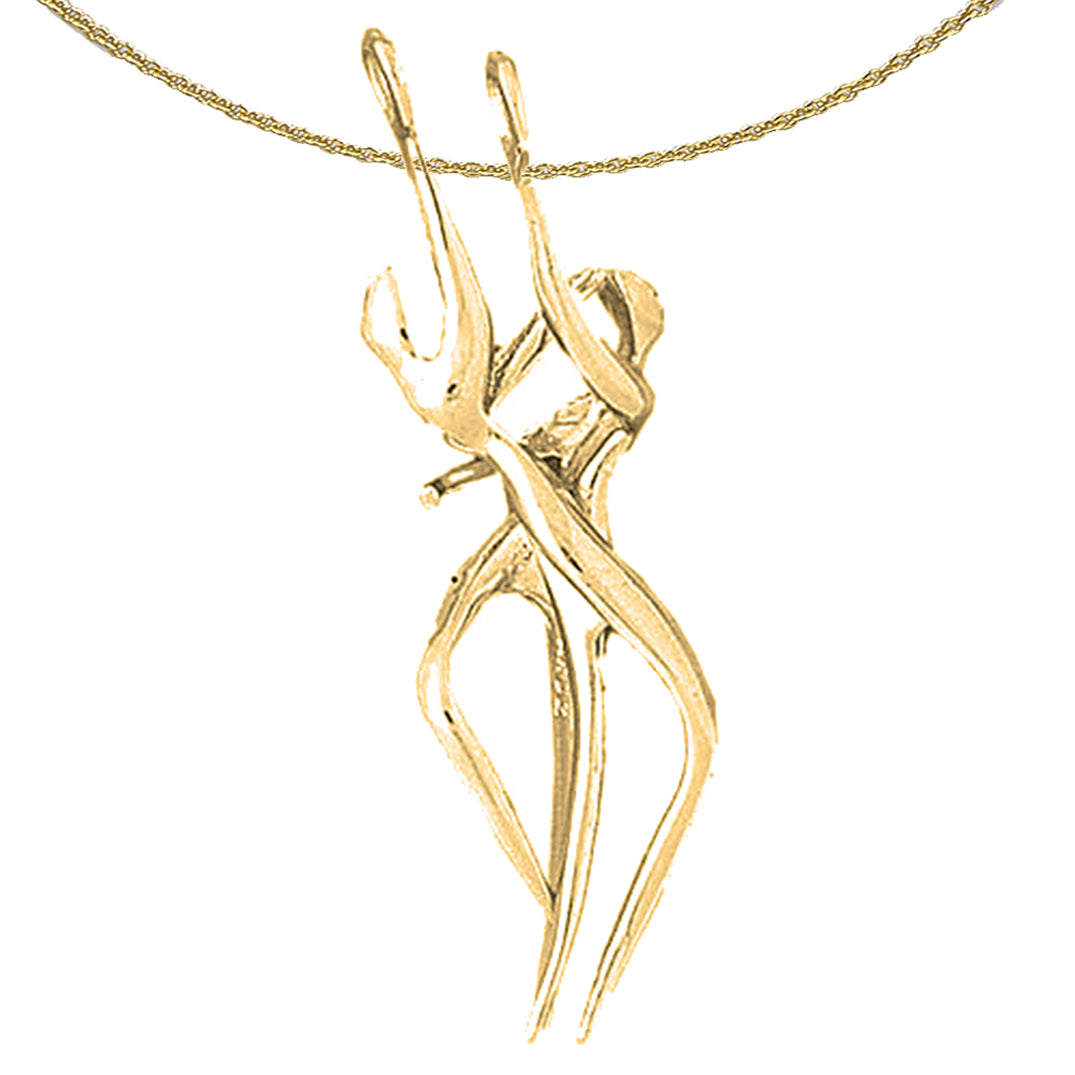 Sterling Silver Two Piece, 3D Dancers Pendant (Rhodium or Yellow Gold-plated)