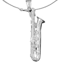 Sterling Silver Saxophone Pendant (Rhodium or Yellow Gold-plated)