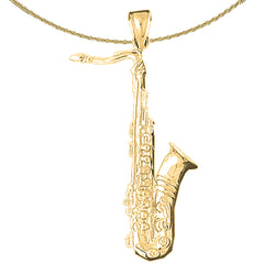 Sterling Silver Saxophone Pendant (Rhodium or Yellow Gold-plated)