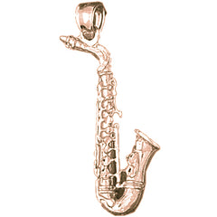 10K, 14K or 18K Gold 3D Saxophone Pendant