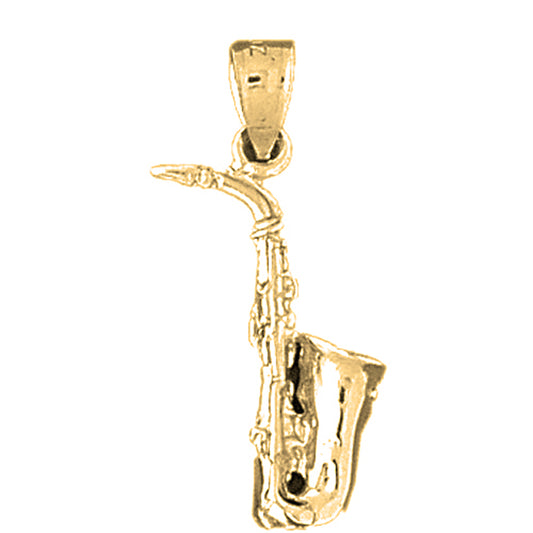 Yellow Gold-plated Silver 3D Saxophone Pendant