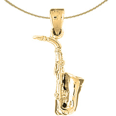 3D-Saxophon-Anhänger aus Sterlingsilber (rhodiniert oder gelbgoldbeschichtet)