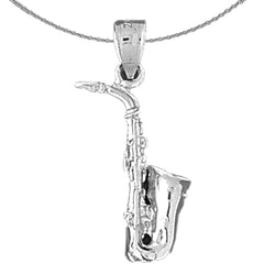 Sterling Silver 3D Saxophone Pendant (Rhodium or Yellow Gold-plated)