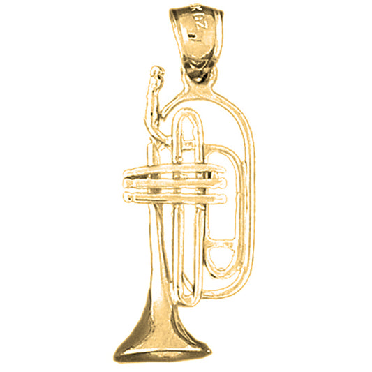10K, 14K or 18K Gold 3D Trumpet Pendant