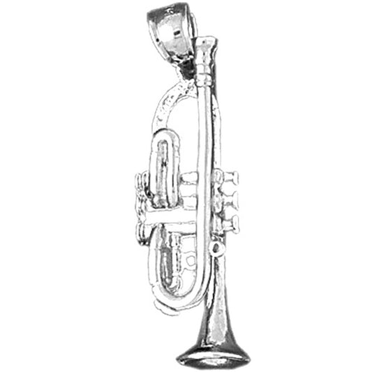 Sterling Silver 3D Trumpet Pendant