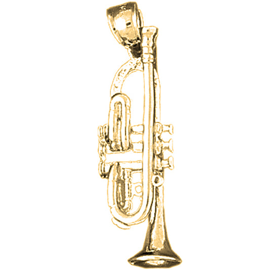 10K, 14K or 18K Gold 3D Trumpet Pendant