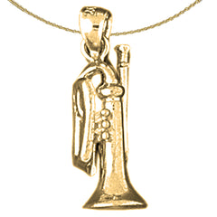 Sterling Silver 3D Trumpet Pendant (Rhodium or Yellow Gold-plated)