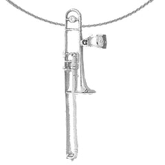 Sterling Silver Trombone Pendant (Rhodium or Yellow Gold-plated)