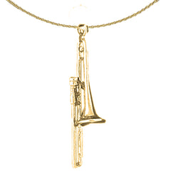 Sterling Silver 3D Trombone Pendant (Rhodium or Yellow Gold-plated)
