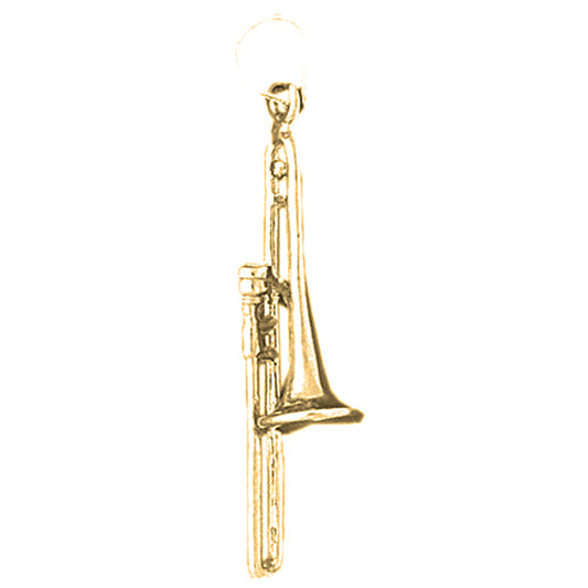 Yellow Gold-plated Silver 3D Trombone Pendant