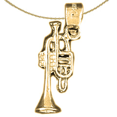 Sterling Silver 3D Trumpet Pendant (Rhodium or Yellow Gold-plated)