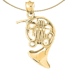 Sterling Silver French Horn Pendant (Rhodium or Yellow Gold-plated)