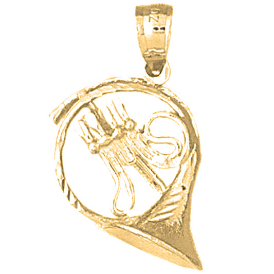 10K, 14K or 18K Gold 3D French Horn Pendant