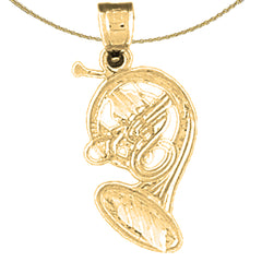 Sterling Silver French Horn Pendant (Rhodium or Yellow Gold-plated)