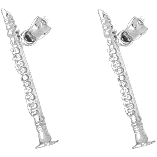 Sterling Silver 24mm 3D Clarinet Earrings
