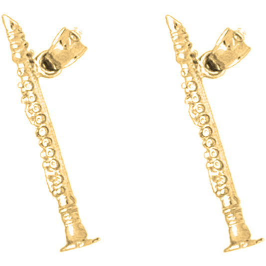 14K or 18K Gold 24mm 3D Clarinet Earrings