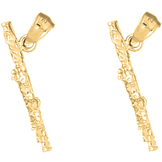 Yellow Gold-plated Silver 27mm 3D Flute Earrings