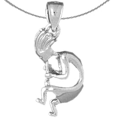 Sterling Silver 3D Cocopelli Pendant (Rhodium or Yellow Gold-plated)