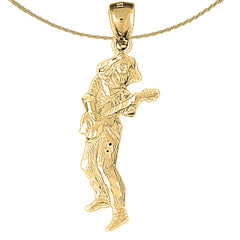 Sterling Silver Guitarist Pendant (Rhodium or Yellow Gold-plated)