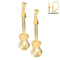Sterling Silver 48mm Acoustic Guitar Earrings (White or Yellow Gold Plated)