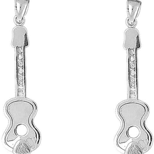Sterling Silver 48mm Acoustic Guitar Earrings