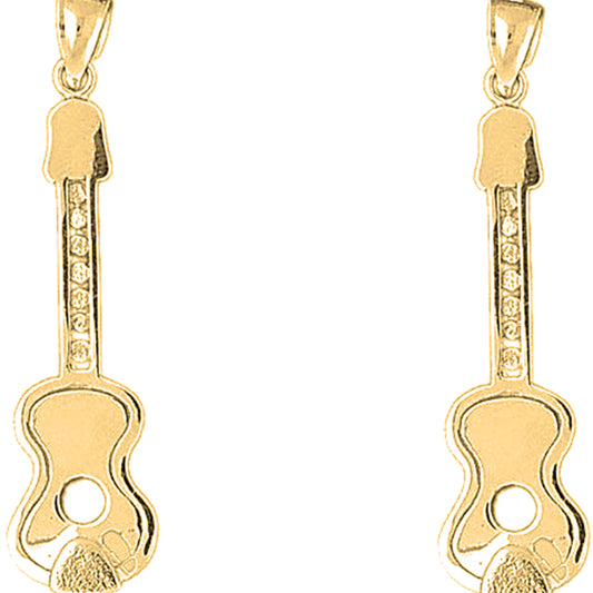 Yellow Gold-plated Silver 48mm Acoustic Guitar Earrings