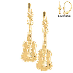 Sterling Silver 25mm Acoustic Guitar Earrings (White or Yellow Gold Plated)