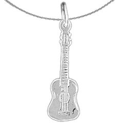 Sterling Silver Accoustic Guitar Pendant (Rhodium or Yellow Gold-plated)