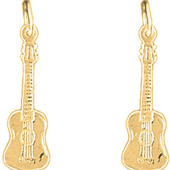 Yellow Gold-plated Silver 25mm Acoustic Guitar Earrings