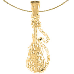 Sterling Silver Accoustic Guitar Pendant (Rhodium or Yellow Gold-plated)
