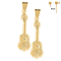Sterling Silver 31mm Acoustic Guitar Earrings (White or Yellow Gold Plated)