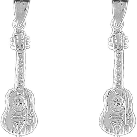 Sterling Silver 31mm Acoustic Guitar Earrings