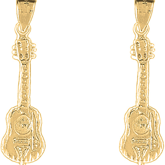 Yellow Gold-plated Silver 31mm Acoustic Guitar Earrings