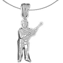 Sterling Silver Guitarist Pendant (Rhodium or Yellow Gold-plated)