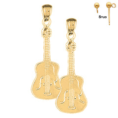 Sterling Silver 33mm Acoustic Guitar Earrings (White or Yellow Gold Plated)